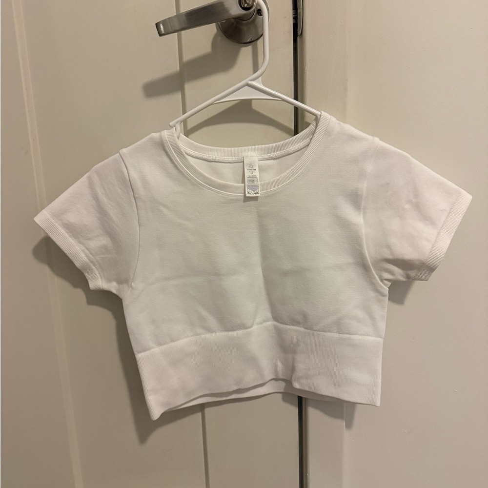 White Cropped Work Out Top